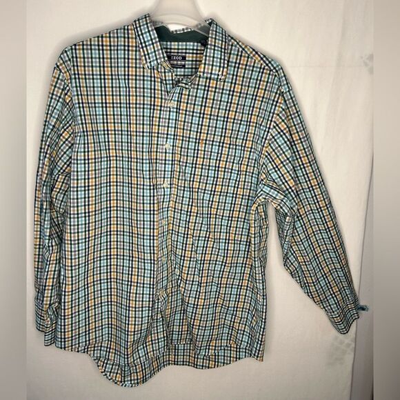IZOD Men’s Button Down Shirt Long Sleeve Shirt.Green Blue Yellow White. Size XL - Picture 4 of 14